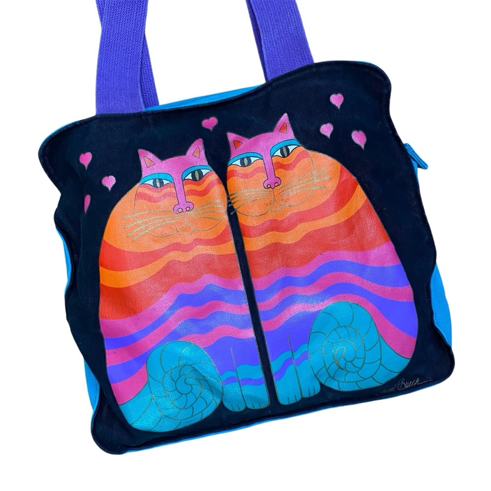 Vintage Laurel Burch Rainbow Cats Canvas Tote Purse